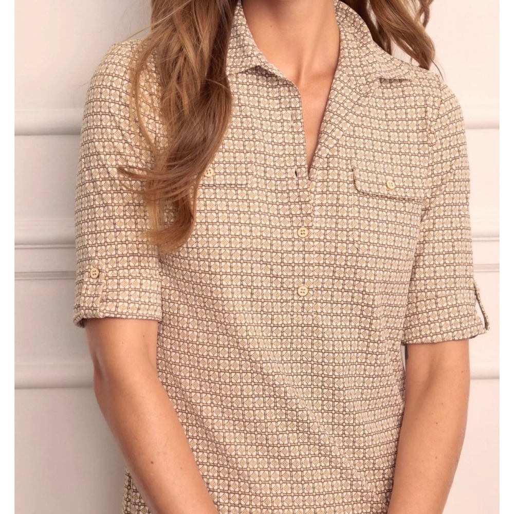 J.McLaughlin Womens Lawrence Dress Size L Tan Geometric Catalina Cloth Roll Tab - Picture 9 of 11